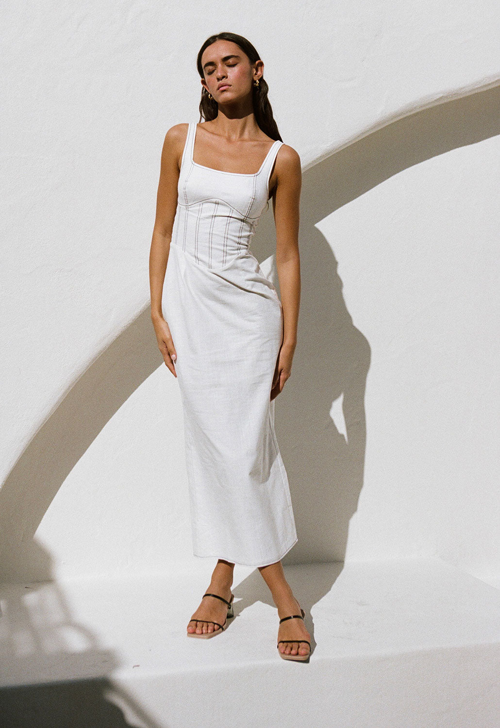 womens midi dress sleeveless Avec Les Filles Stretch Cotton Poka Dot Halter Midi Dress Women's : 2