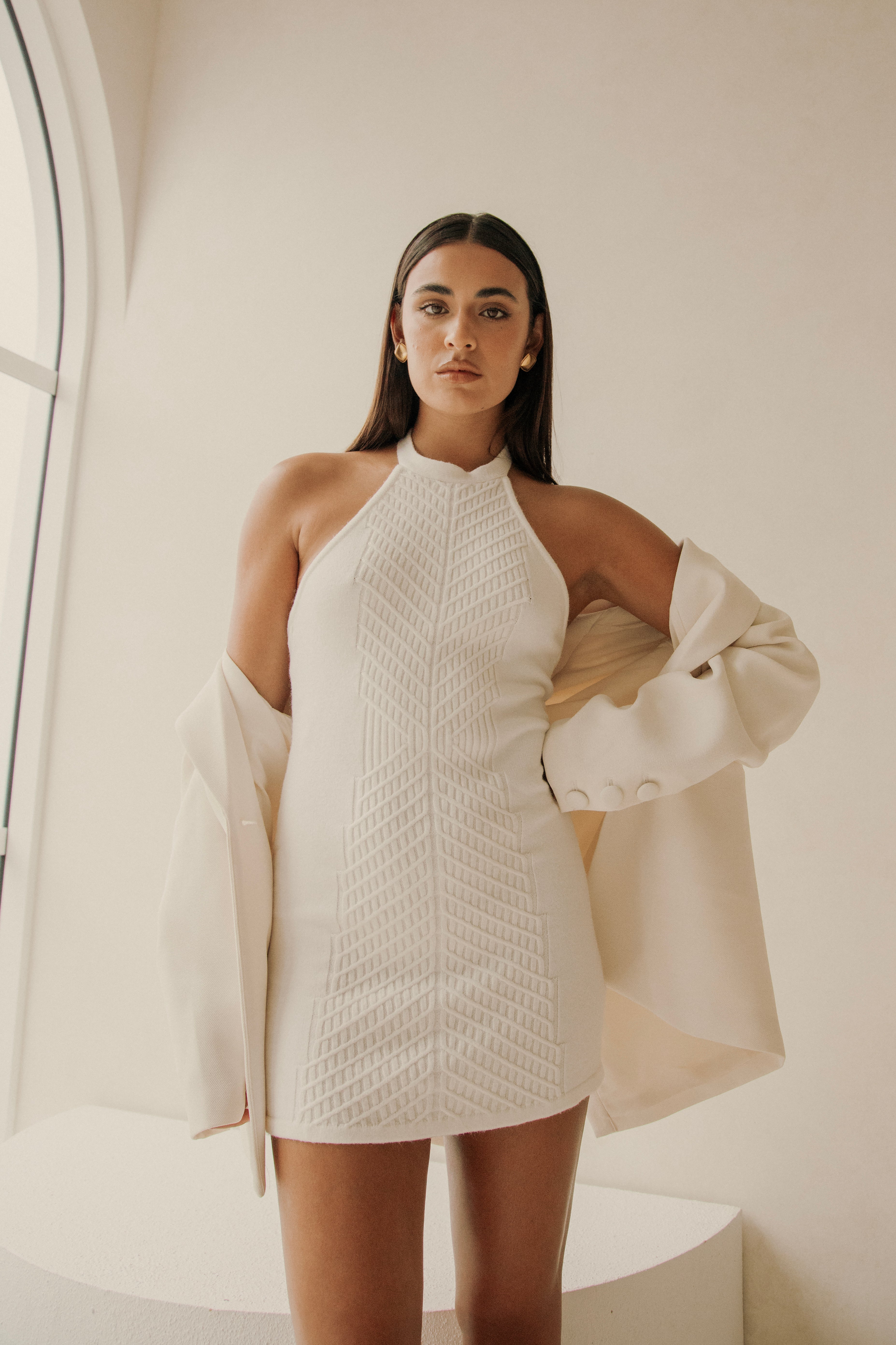 Atley Knit Halter Mini Dress - Cream SABO Atley Knit Halter Mini Dress - Cream SABO