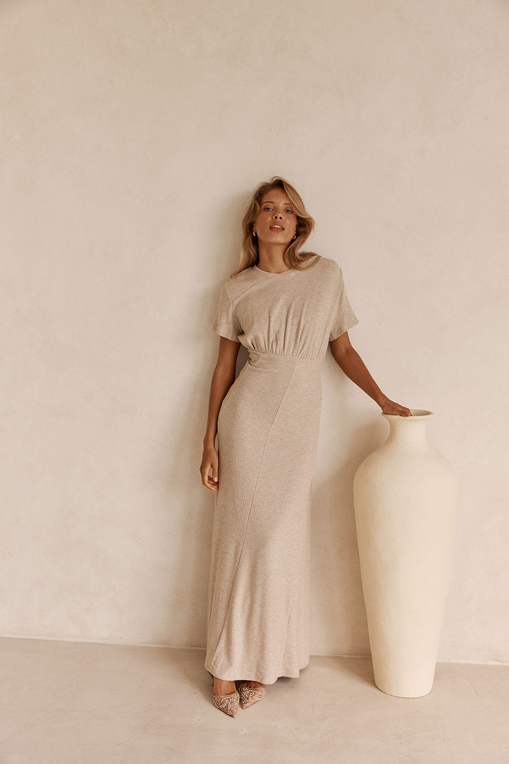 basic beige dress Long beige basic summer dress