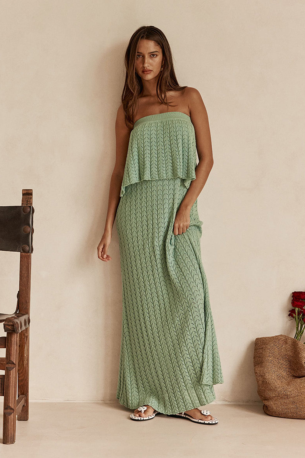 Green Crochet Knit Strapless Maxi Maria Dress SABO Green Crochet Knit Strapless Maxi Maria Dress SABO