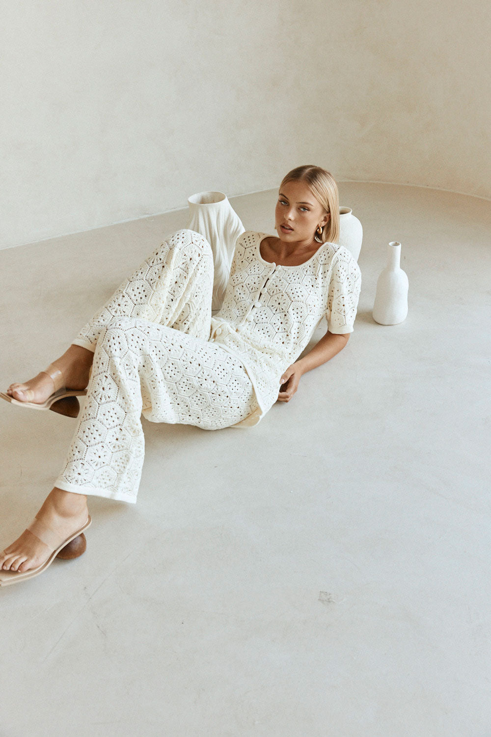 Cream Crochet Knit High Waist Umiko Pants – SABO