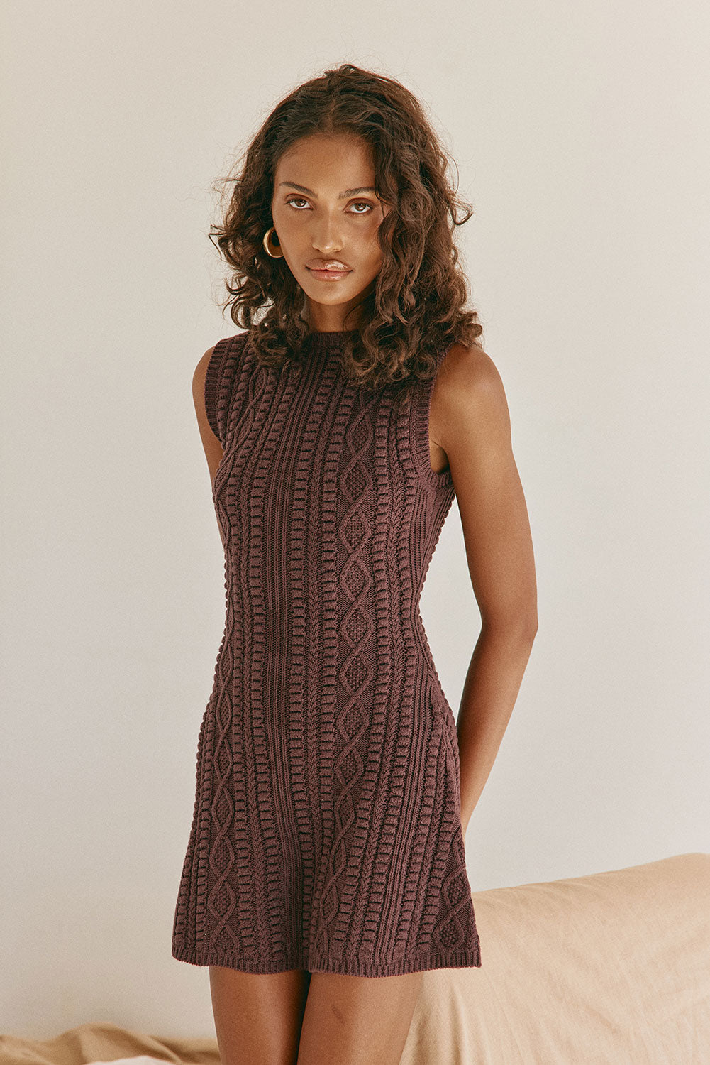 ribbed modal mini dress in chocolate Chocolate Brown Cable Knit Mini Greer Dress – SABO