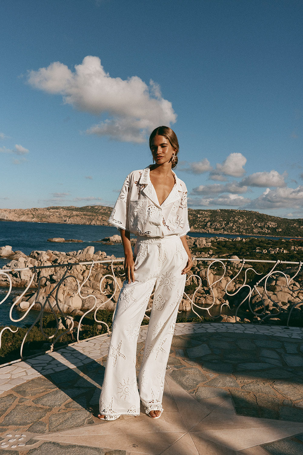 Nissi White Embroidered High Waisted Pants - Corallo Bianca – SABO