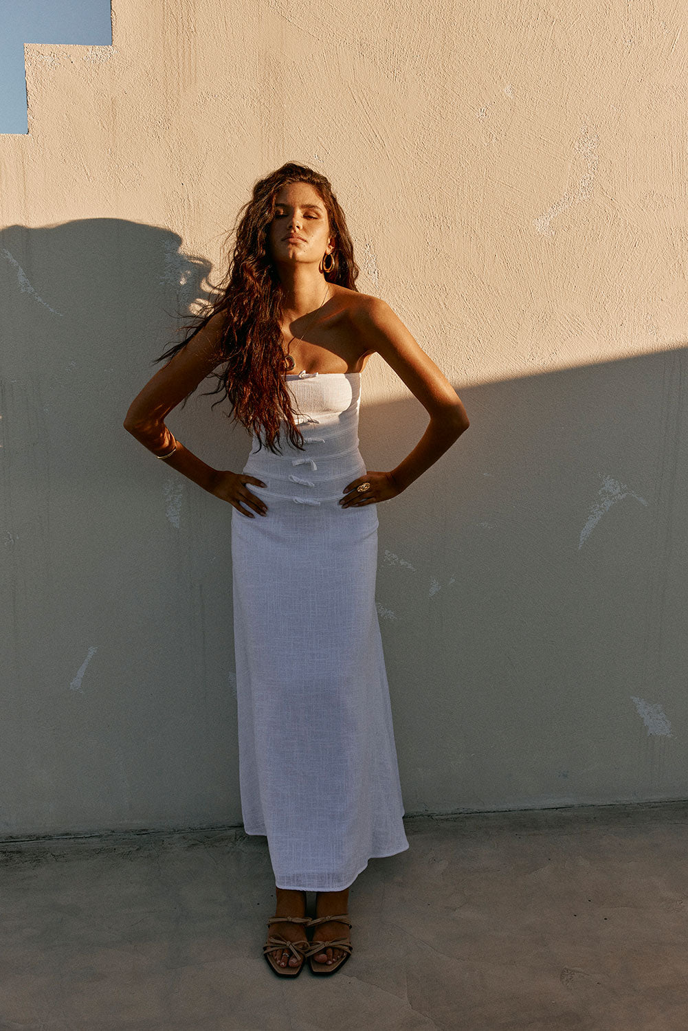 Bridal White Strapless Bow Palais Maxi Dress – SABO