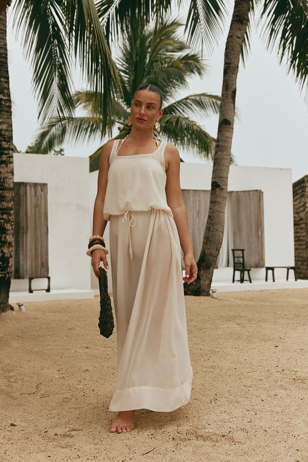 Beige Semi Sheer Flouncy Maxi Aldo Dress – SABO