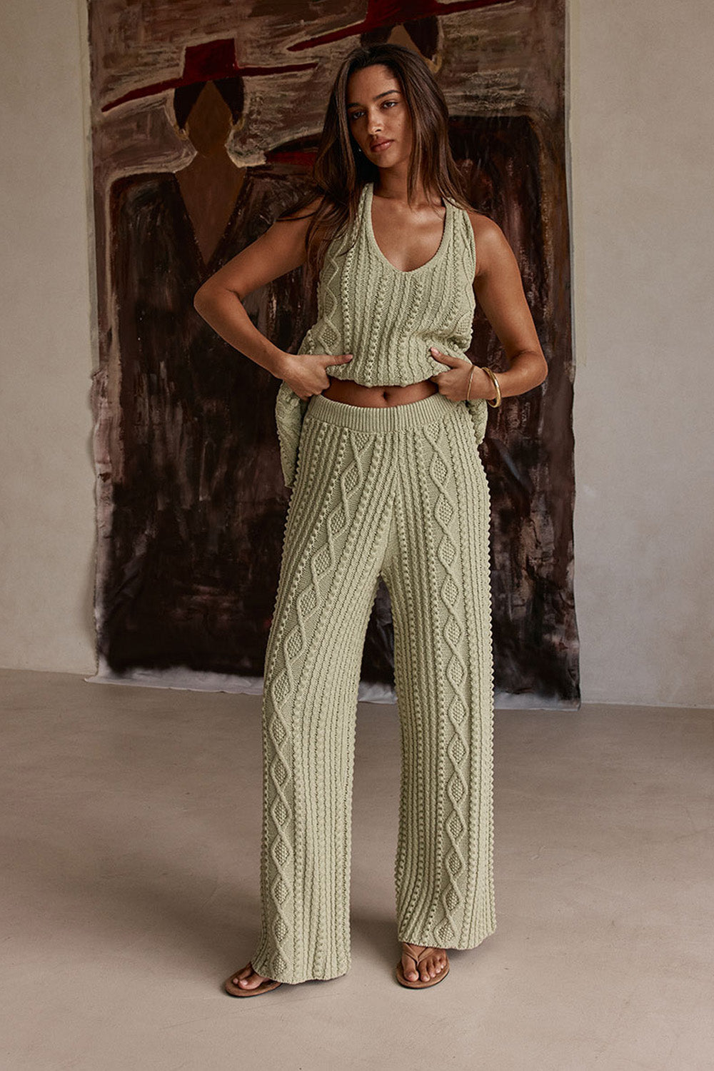 Green Cotton Knit High Waist Azari Pants – SABO