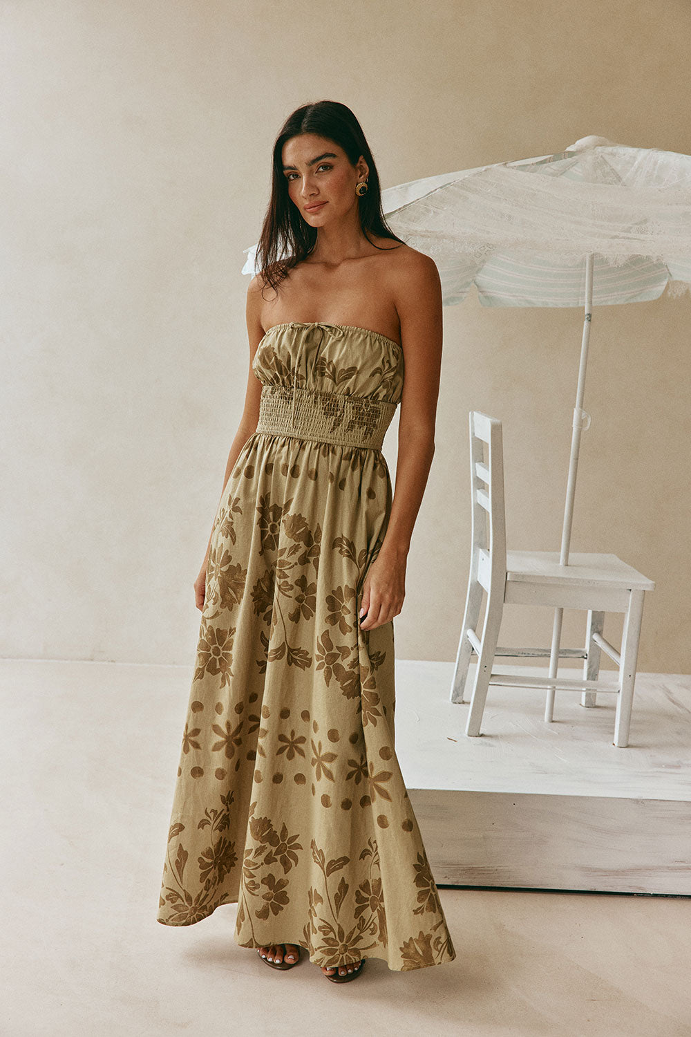 linen strapless maxi dress Ancienne Green Print Ruched Vivo – SABO Homecoming Dresses Jcpenney Ladies basicwrapdress Color:ROY34/35