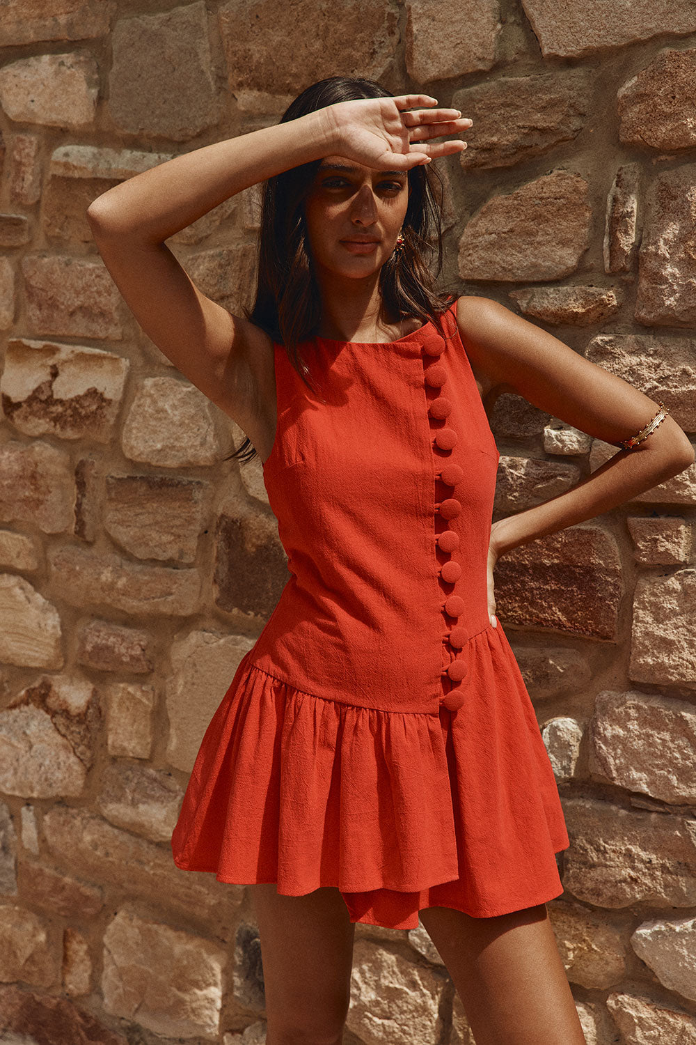 Red Button Up Mini Alfresco Dress – SABO
