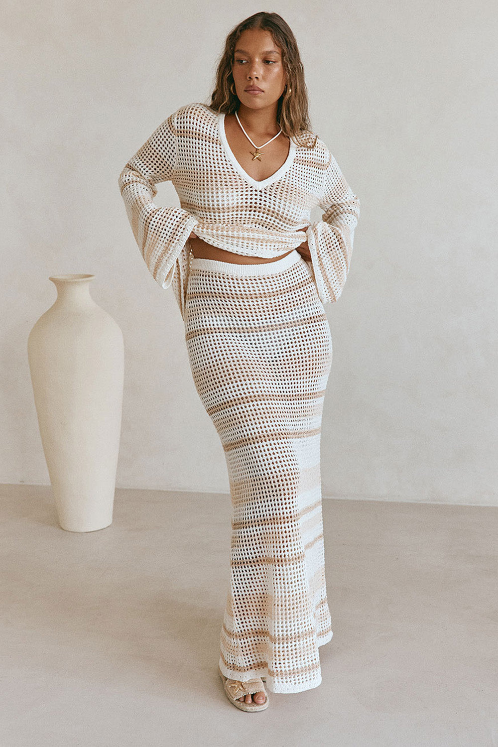 Peach and Cream Stripe Knit Maxi Nyx Skirt – SABO