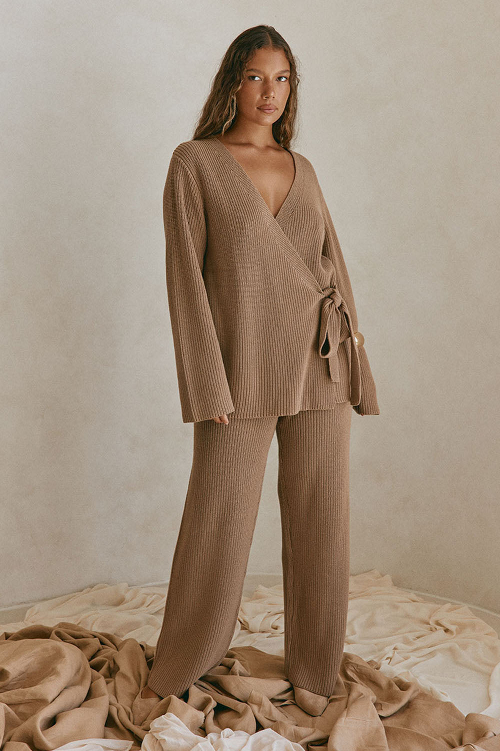 Tan Ribbed Knit High Waist Anika Pants – SABO