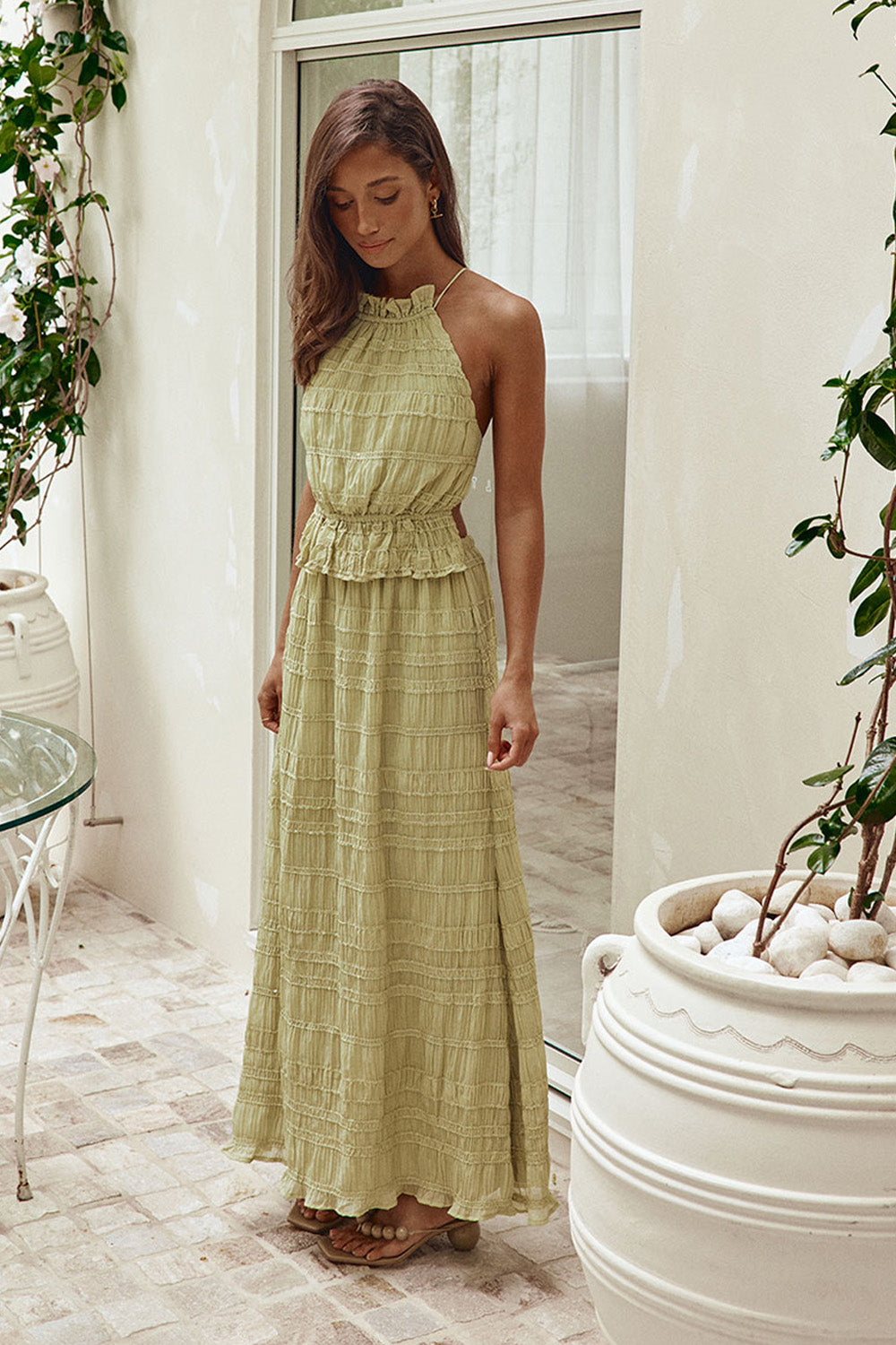 slim fit dress slacks Wedtrend Women Dusty Sage Long Bridesmaid Dress with Slit A-Line Spaghetti Straps Pleated Print Wedding Guest Dress, Dusty Sage / US22W main image 0