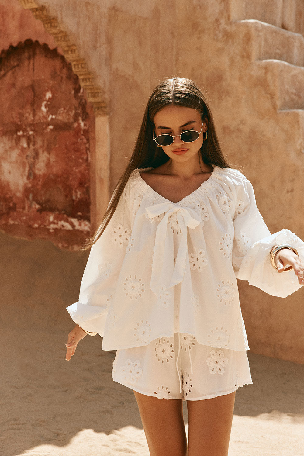 White Broderie Puff Sleeve Aveline Top – SABO