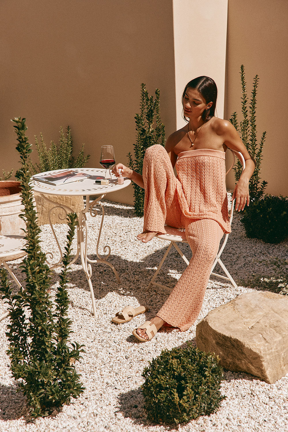 Coral Pointelle Knit High Waist Athena Pants – SABO