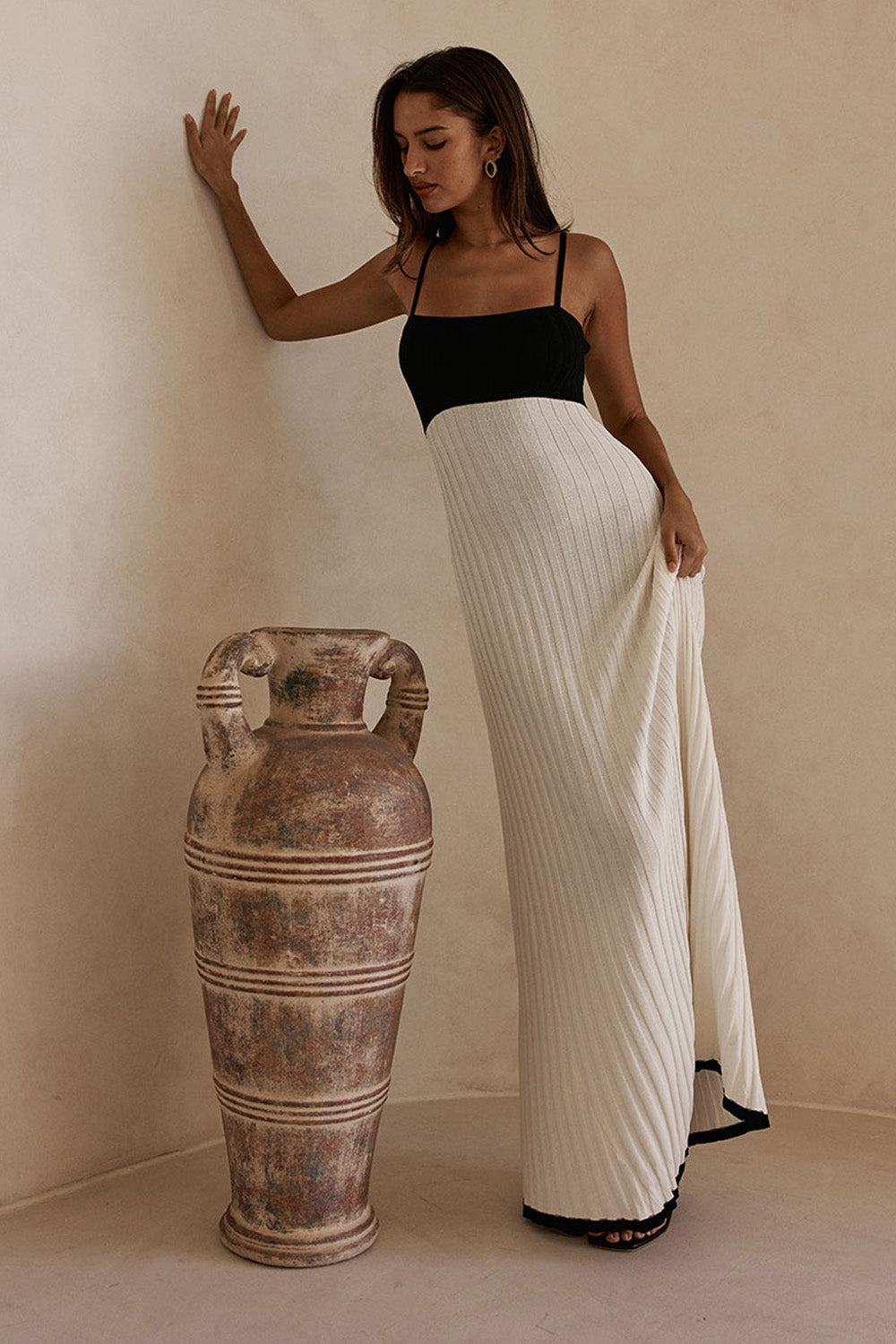 White Ribbed Knit Strappy Maxi Adley Dress SABO White Ribbed Knit Strappy Maxi Adley Dress SABO