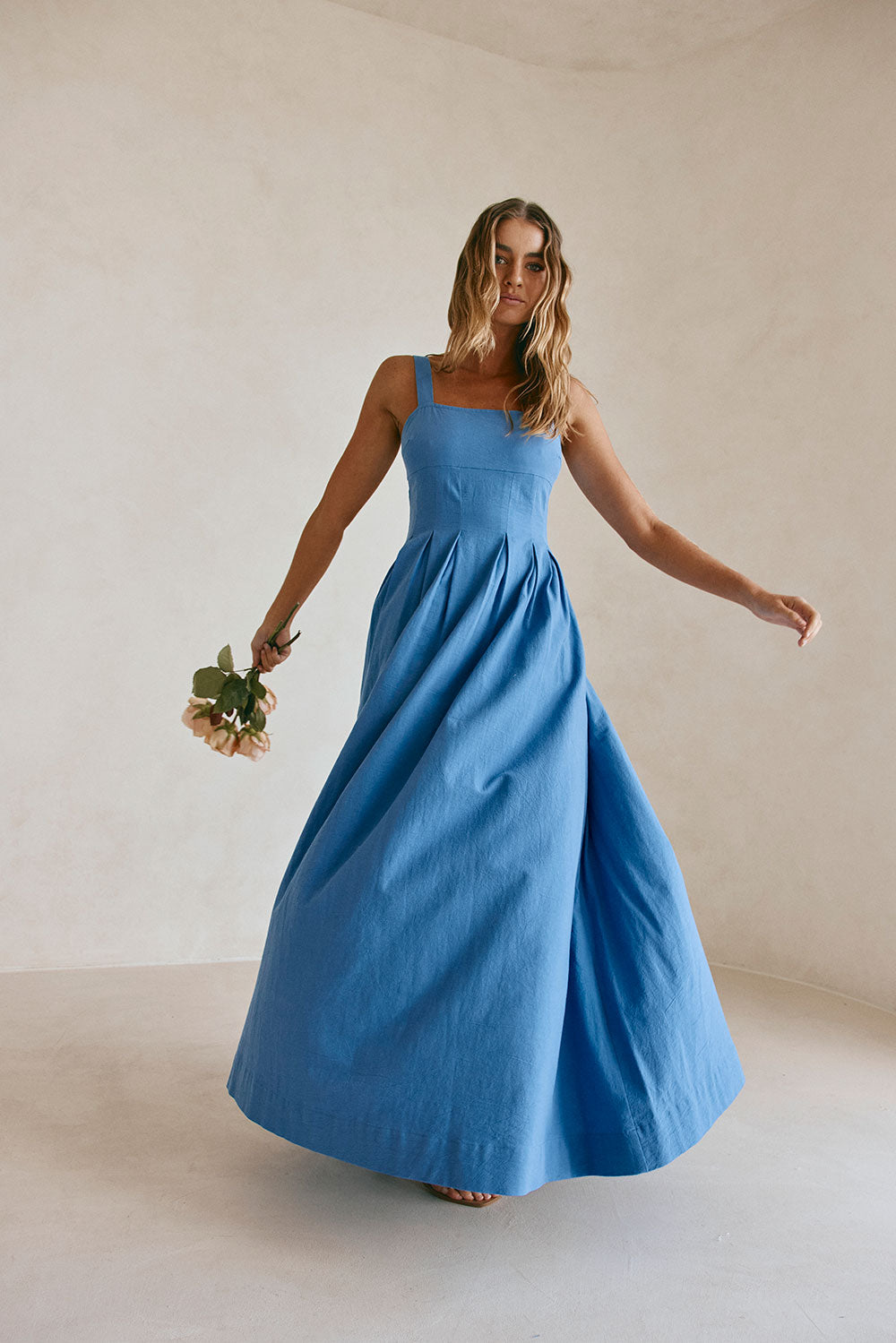 Blue Pleated Full Maxi Flore Dress – SABO