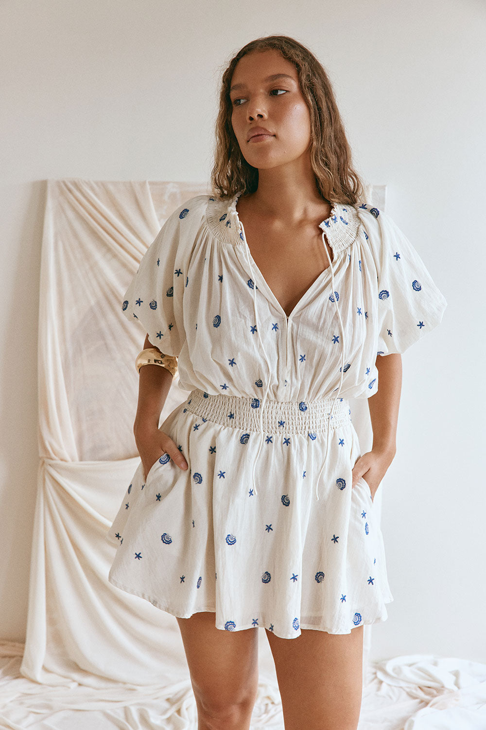 Cream Embroidered Shell Mini Maiden Dress – SABO