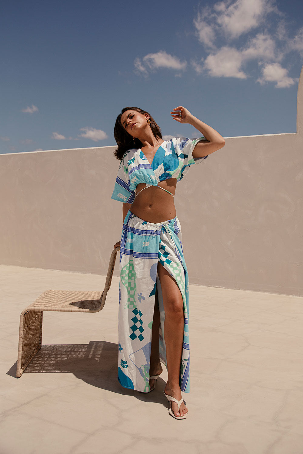 Naya Wrap Maxi Skirt - Scarf Azure, Blue, Green, White – SABO
