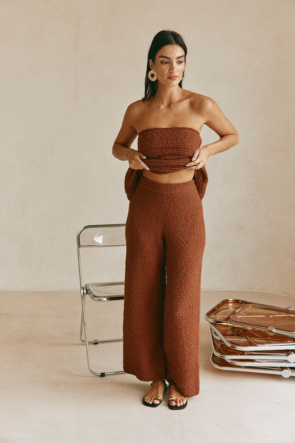 Chocolate Brown Knit High Waise Sahlia Pants – SABO