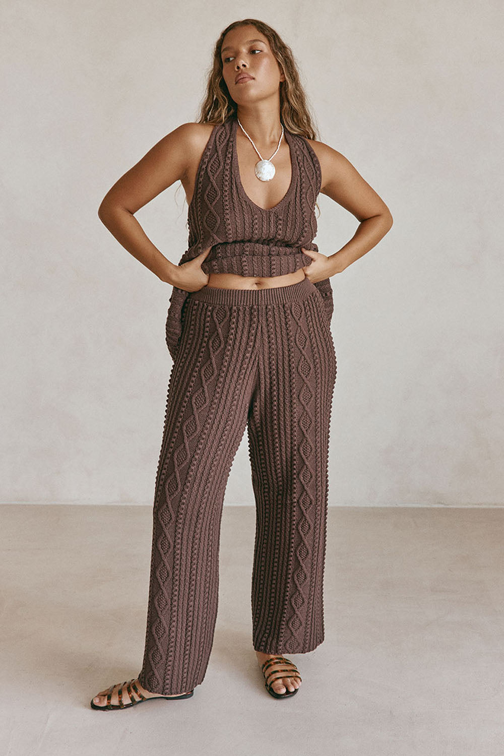 Chocolate Brown Cable Knit Azari Pants – SABO
