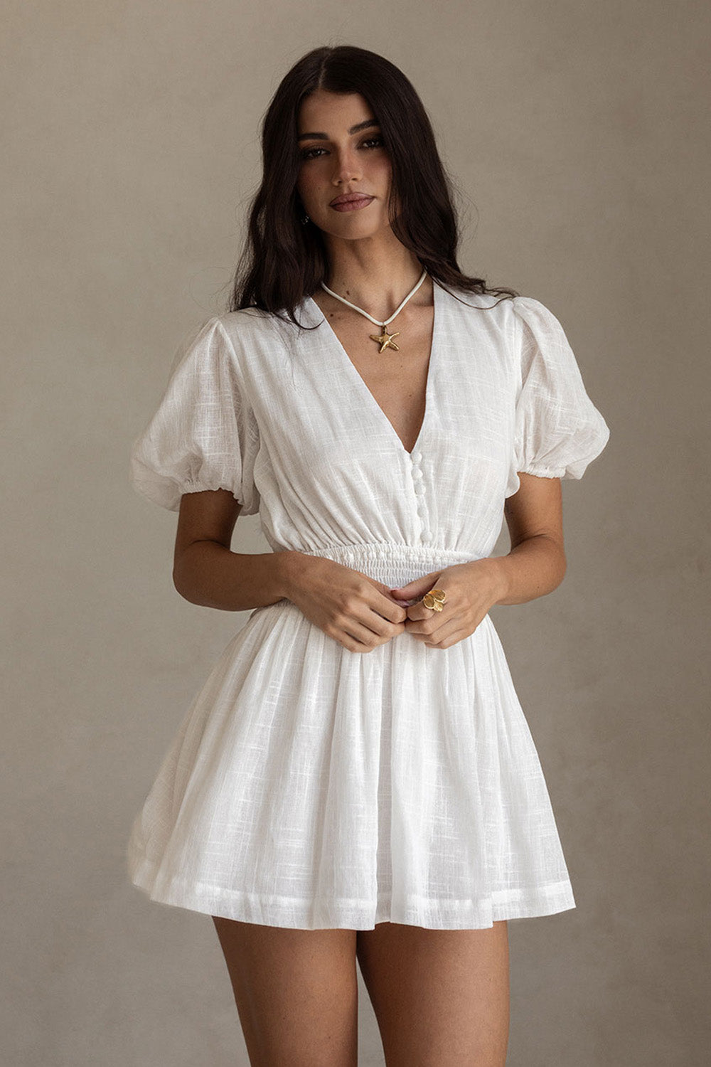 White Cheesecloth Puff Sleeve Mini Inka Dress – SABO