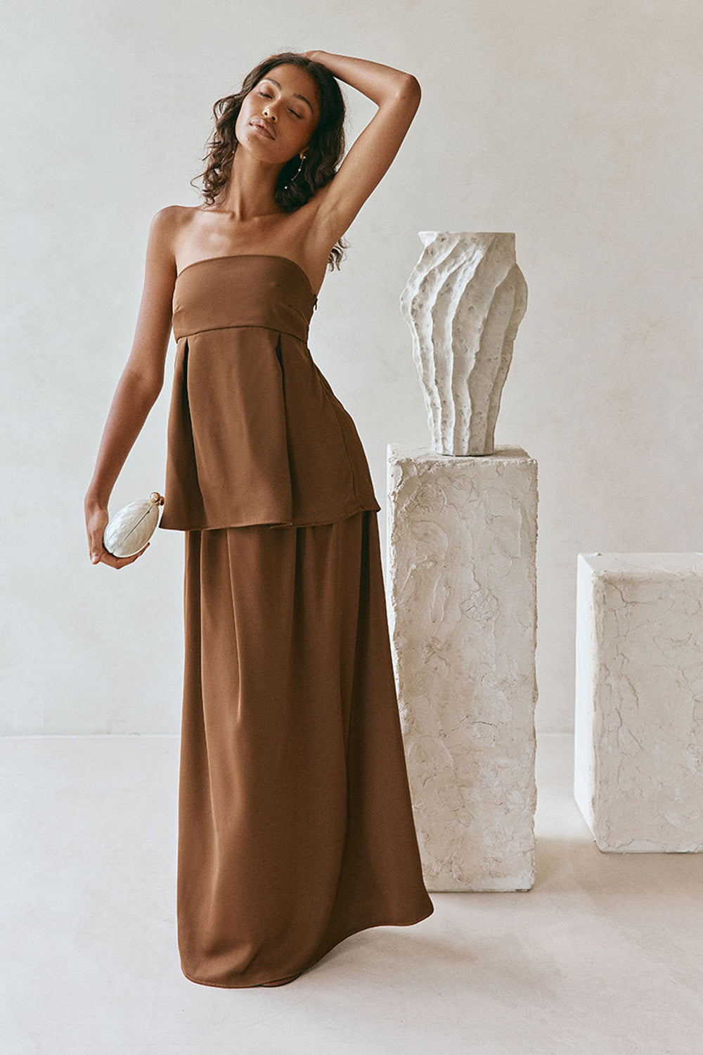 Chocolate Brown Strapless Maxi Indra Dress – SABO
