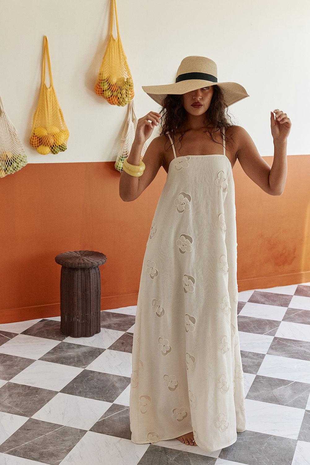 Beige Cutwork Babydoll Maxi Melena Dress – SABO