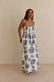 Blue Phylida Azure Print Strapless Maxi Reign Dress