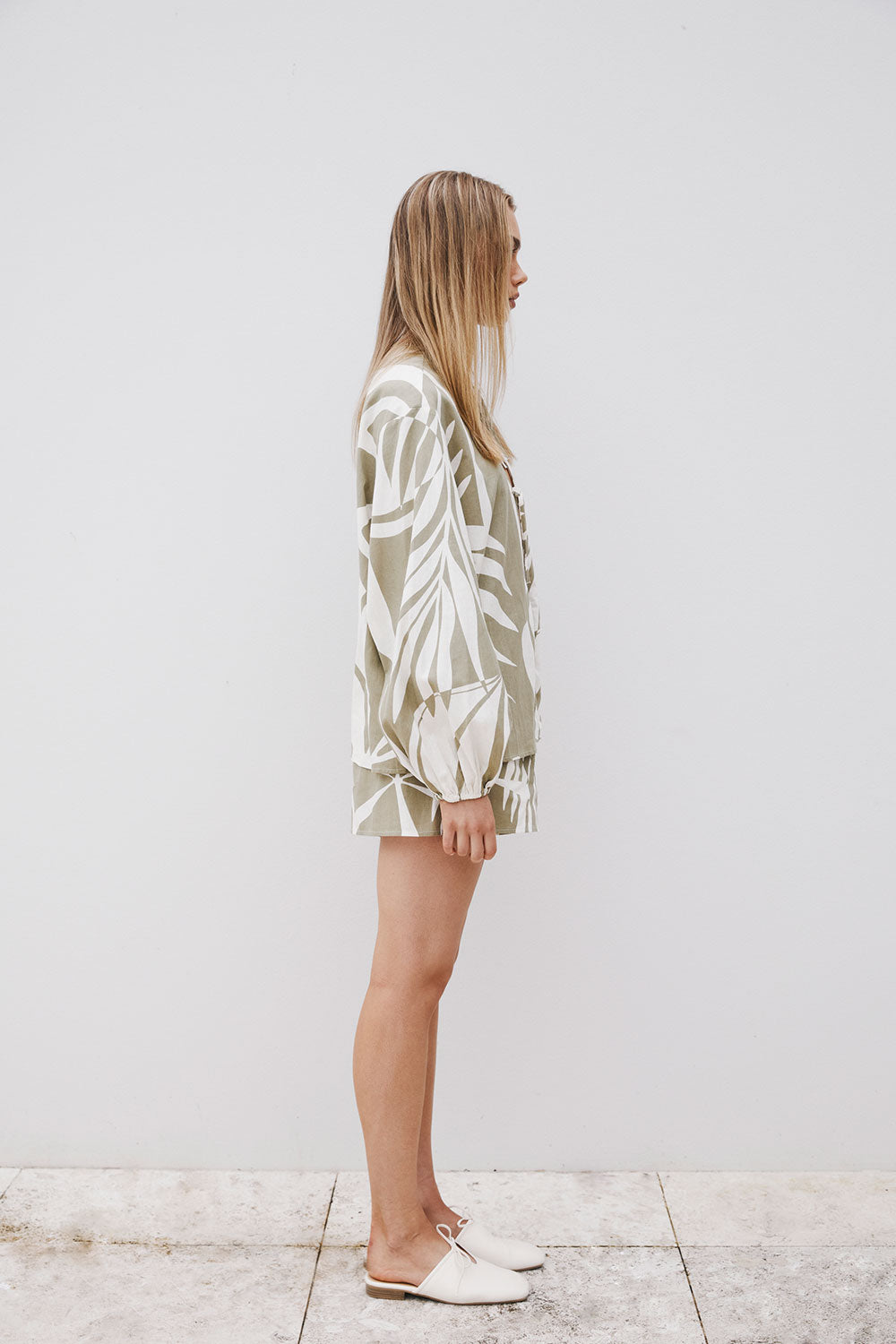 Palm Green Long Sleeve Front Tie Berkley Dress