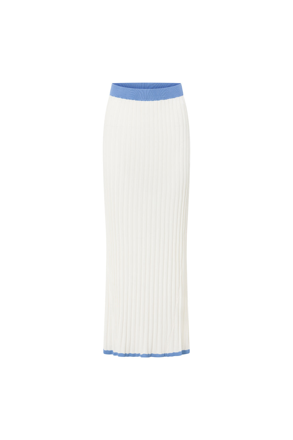 White and Blue Ribbed A Line Maxi Silla Skirt