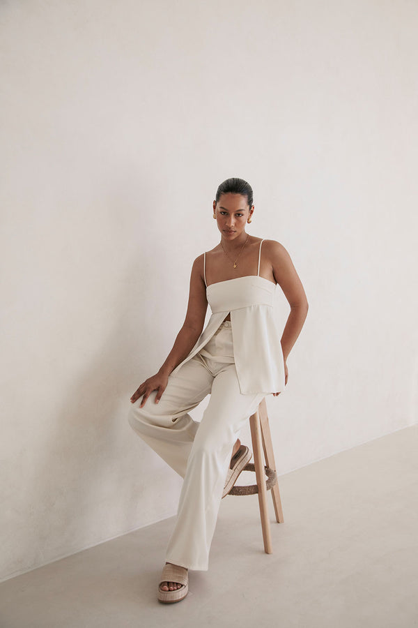 Cream High Waist Pocket Xandra Pants