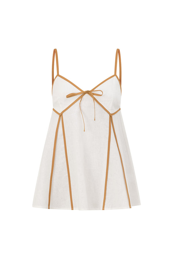 White Linen-Cotton Strappy Flouncy Jayne Top