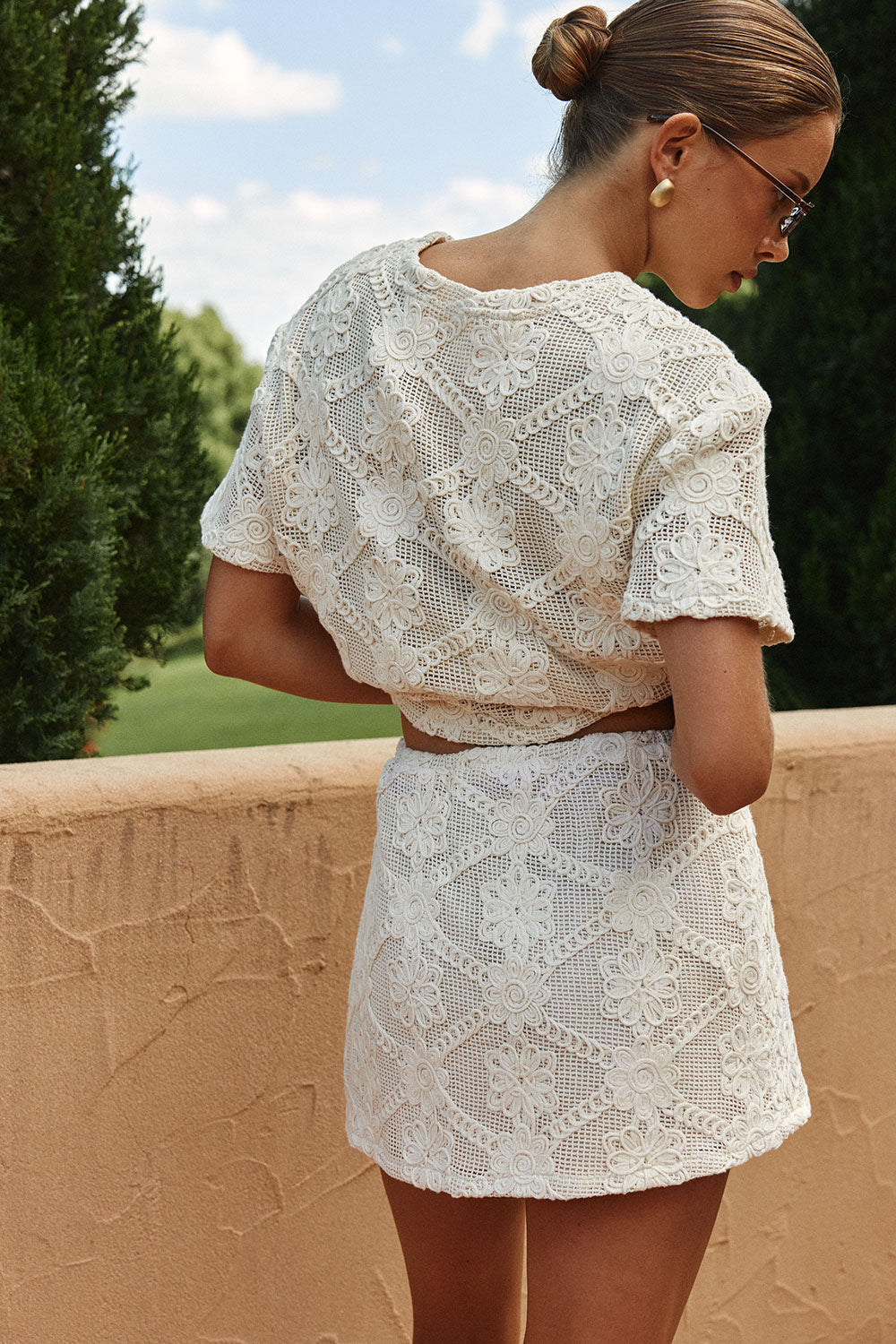 Beige Crochet Lace Mini Rosiah Skirt