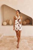 Jada Cutout Halterneck Playsuit - Brown, White Sunroom Chocolate Print, Objects