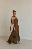 Chocolate Brown Silky Strapless Maxi Eclair Dress