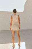 Grey Ribbed Ruched Tie Mini Fae Dress