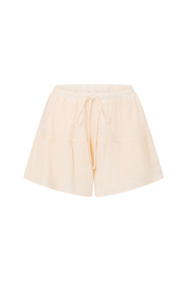 Cream High Waist Drawstring Panelled Huxley Shorts