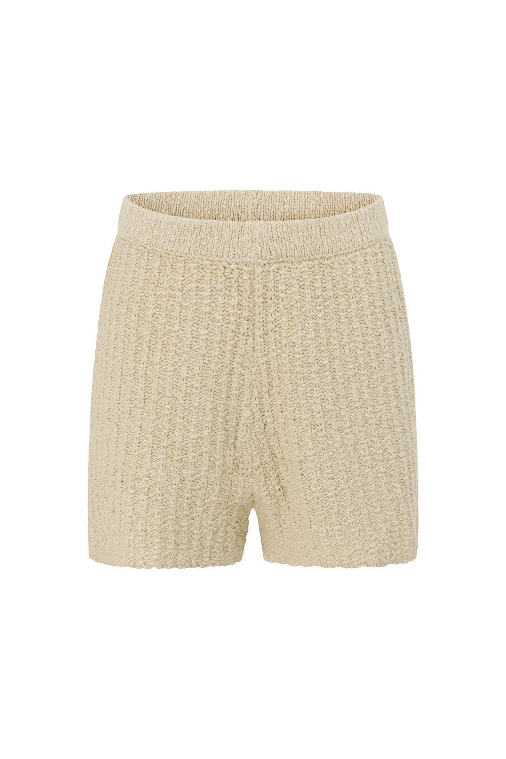 Beige Woven Knit Elastic Trisha Shorts