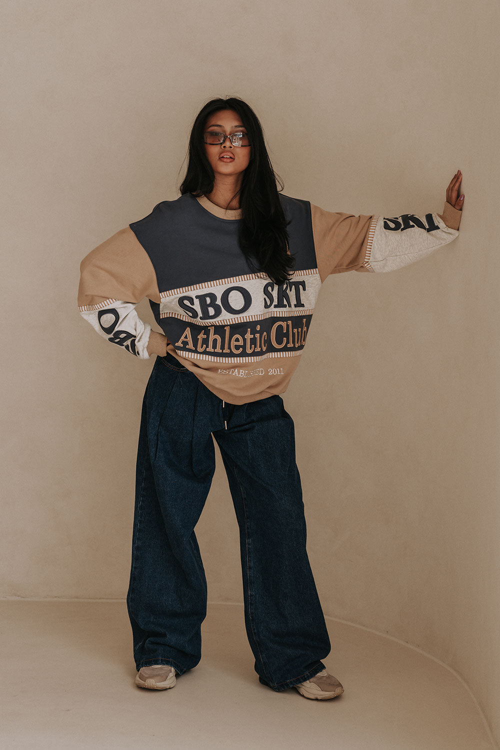 Vienna Sweater - Terry Blue, White, Tan, Grey