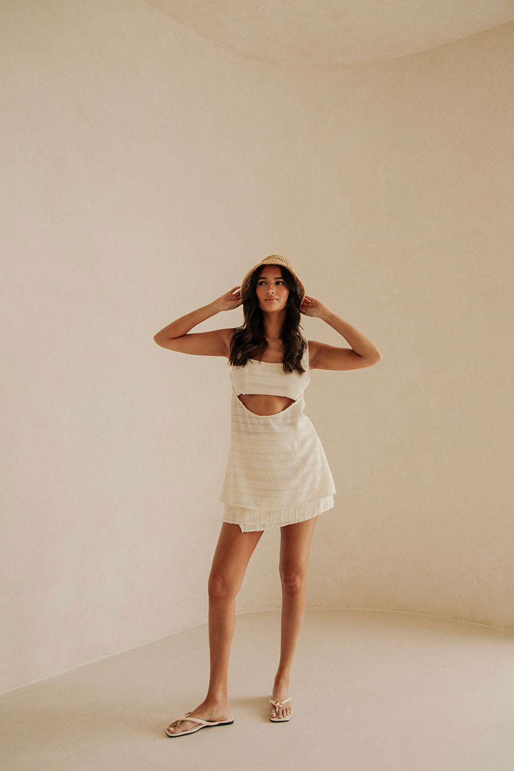 Cream Textured Cut Out Backless Aurelie Top