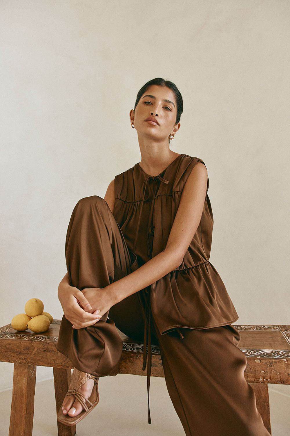 Brown Elastic Drawstring Pocket Juliette Pants