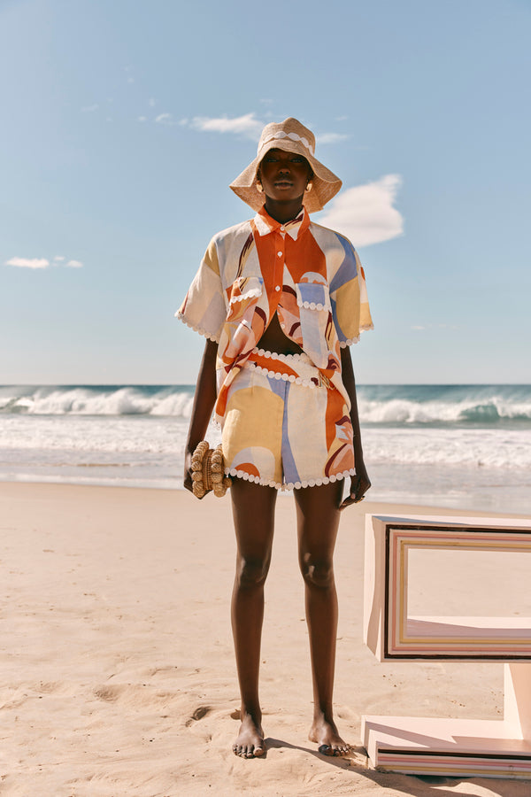 Orange Estivo Dusk Print Button Up Francesca Shirt