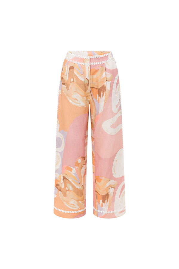 Pink Tramonto Print Lace Pocket Ragazza Pants