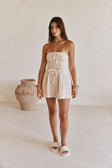 Taupe Strapless Tie Mini Juliet Dress