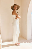 White Ribbed Knit Elastic Audri Pants