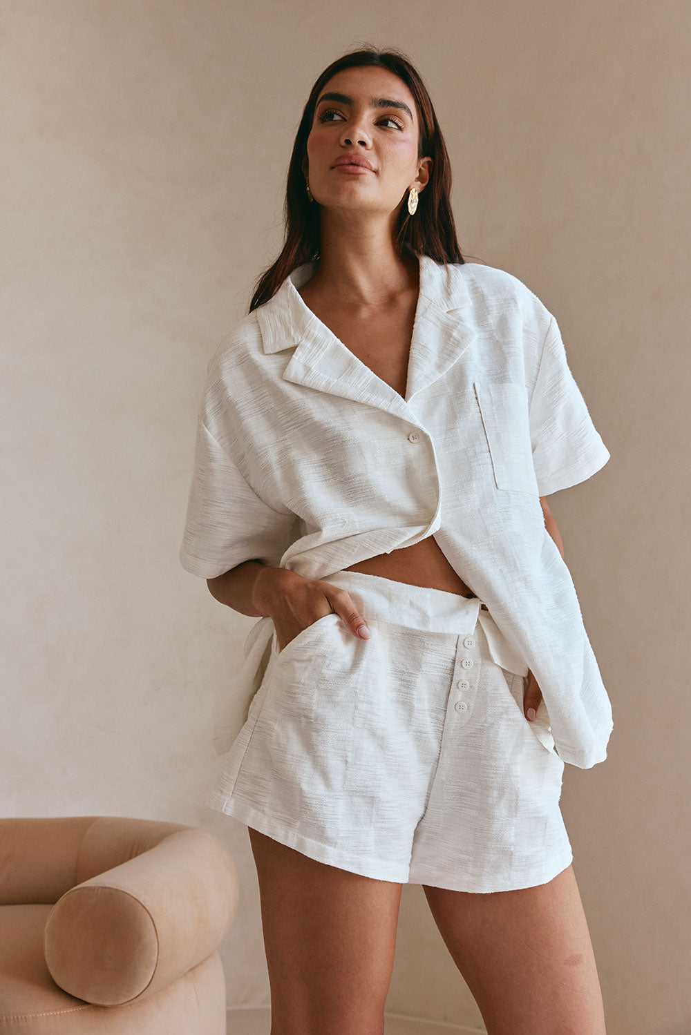 White Fold High Waist Pocket Cena Shorts