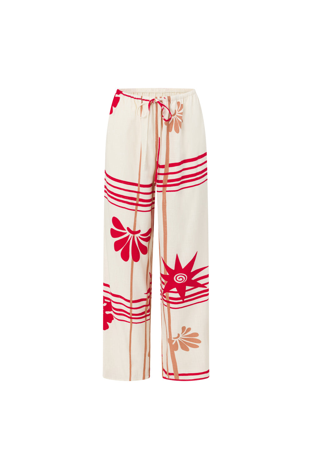 Cream Moana Red Print Elastic Drawstring Aspyn Pants