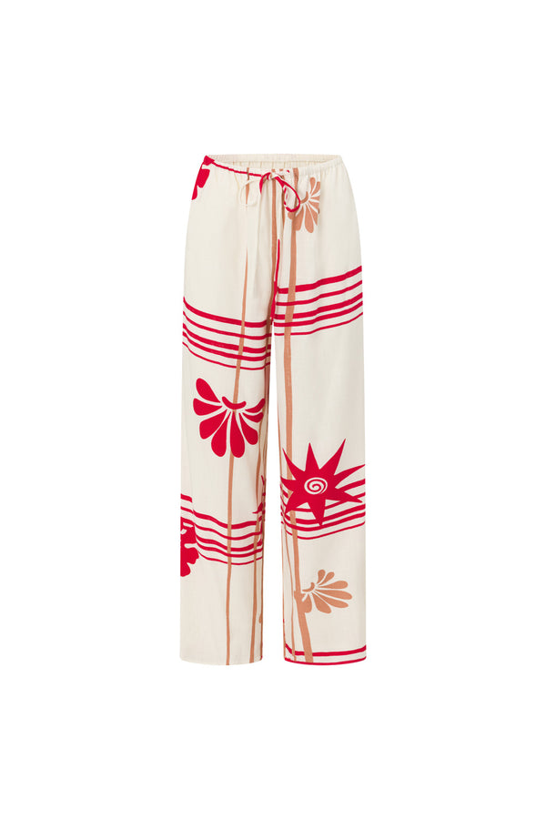 Cream Moana Red Print Elastic Drawstring Aspyn Pants