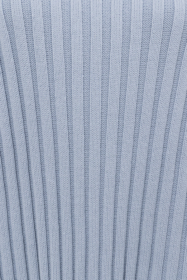 Blue Ribbed Knit High Waist Elastic Celine Pants