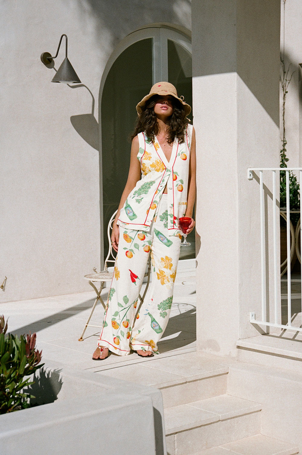 White Aesta Floral Print High Waist Izabelle Pants