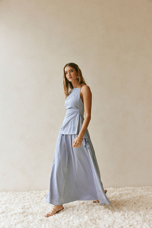 Blue High Waist Pleated Maxi Hailey Skirt